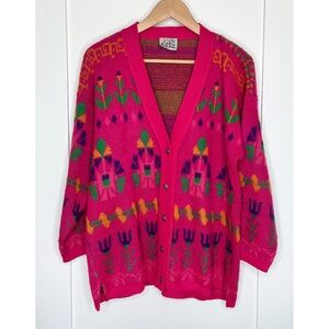 Folli Follie Vintage Cardigan with Bold Pink Colourful Pattern